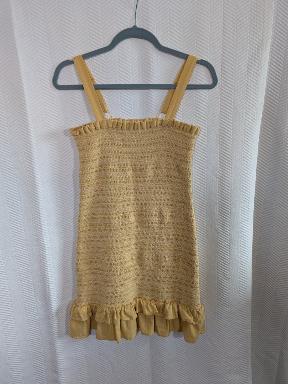 American Eagle Smocked Mini Dress Yellow Cotton Linen Blend Coquette Size Small